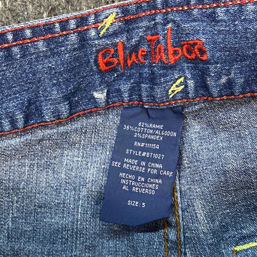 Blue Taboo Jeans Sz‎ 5 Womens Y2K Grunge Acid Wash Flare Low Rise Patch Pocket - Picture 4 of 11
